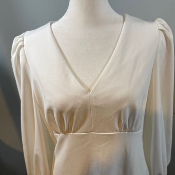 Calvin Klein NWT White Puff Sleeve Button Midi Dress Size 8 Romantic Coquette - Picture 2 of 9